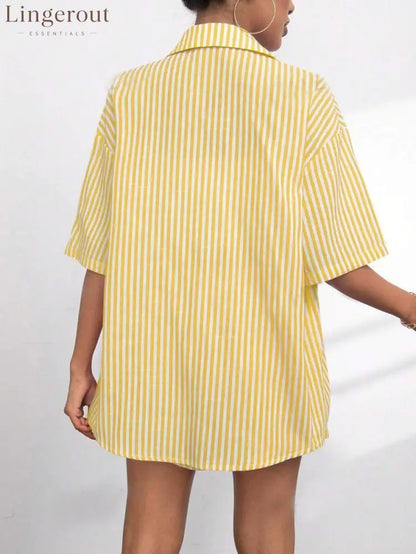 Caitlin Striped Button Up Shirt and Shorts Set