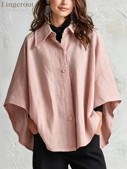 2026 European And American Spring And Autumn Silhouette Linen Shawl Shirt Multi-Color Lazy Style Flesh-Covering Top