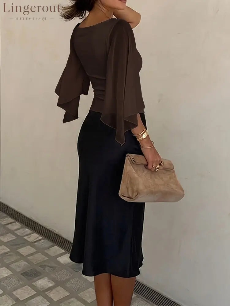 Cape-Sleeve Ruched V-Neck Top