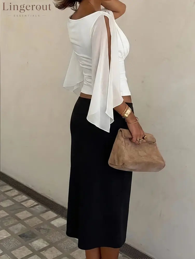Cape-Sleeve Ruched V-Neck Top