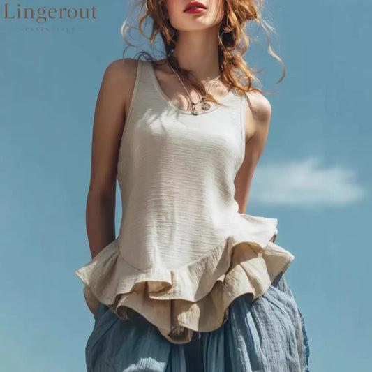 Casual Fashion Sleeveless Hem Ruffled Top