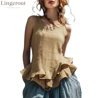Casual Fashion Sleeveless Hem Ruffled Top