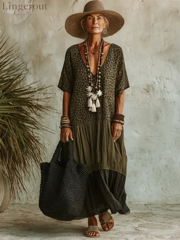 Casual Leopard-print Spliced Dress