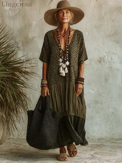 Casual Leopard-print Spliced Dress