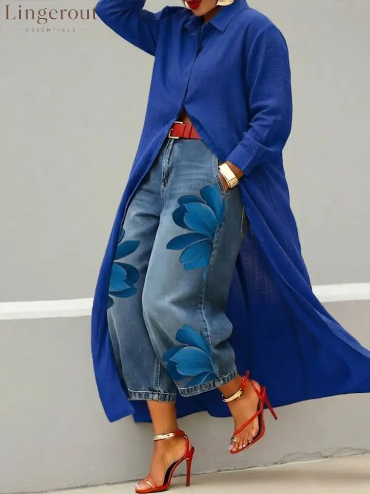 👗Casual Linen And Cotton Shirt Dress - Blue / S