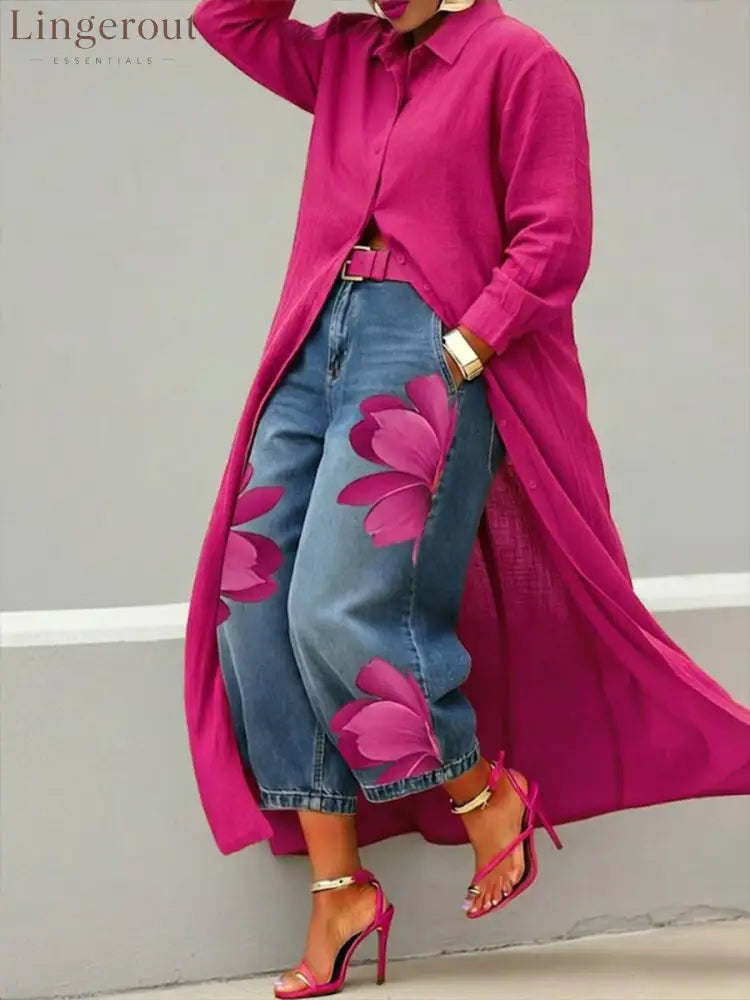 👗Casual Linen And Cotton Shirt Dress - RoseRed / S