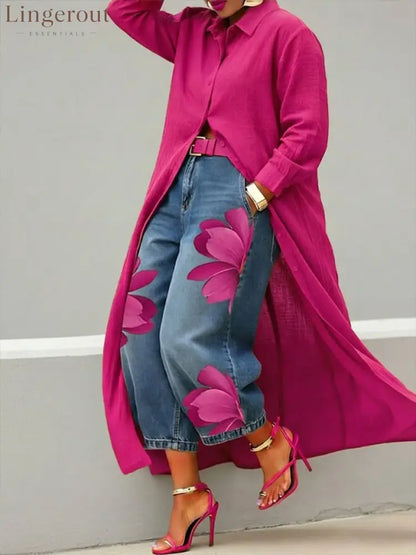 👗Casual Linen And Cotton Shirt Dress - RoseRed / S