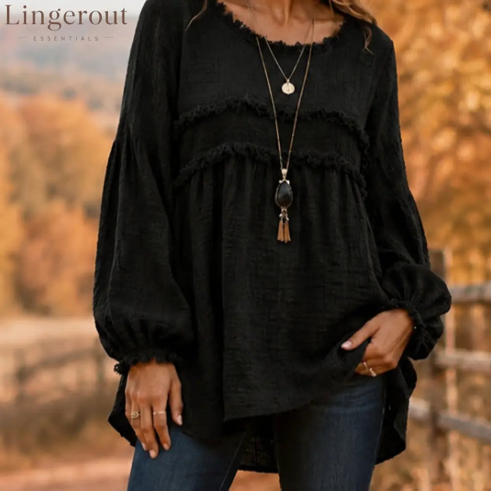 Casual Long Sleeve Fringe Tassel Top