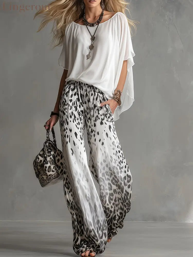 Casual Loose Vacation Matching Set - White / S
