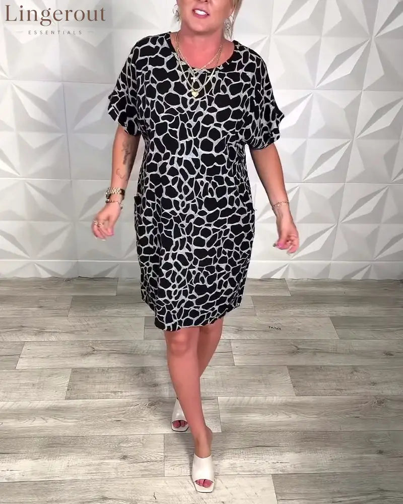 Casual Printed Crew Neck Dress
