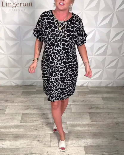 Casual Printed Crew Neck Dress