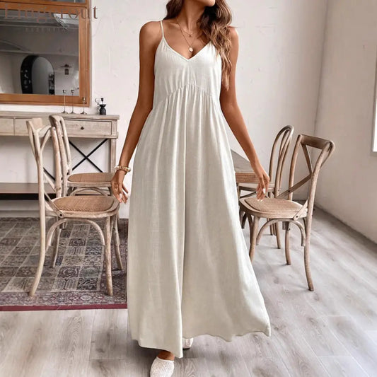 Casual Relaxed Fit Sleeveless Linen Midi Maxi Dress