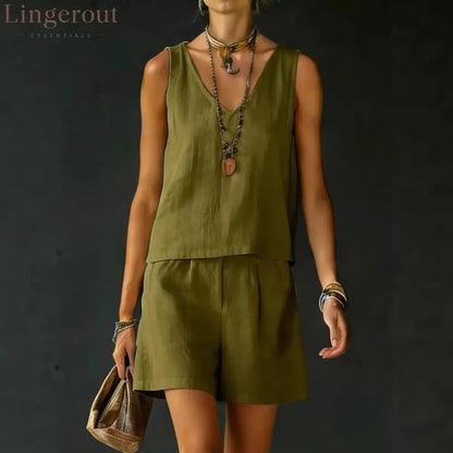 Casual V-Neck Sleeveless Top & Shorts Set
