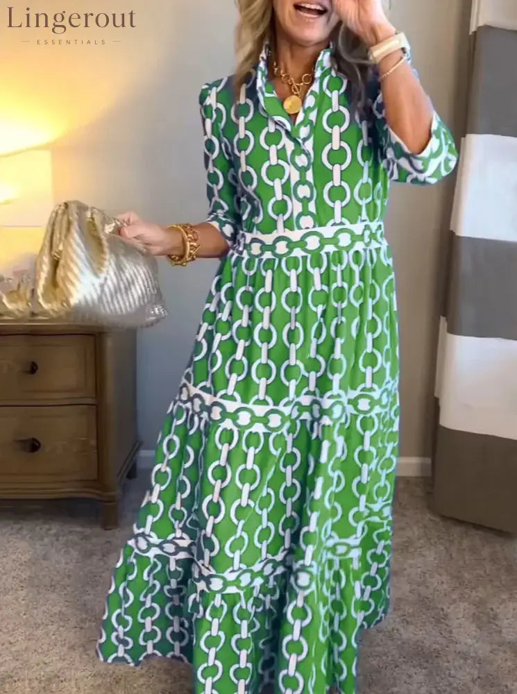 Chain Link Midi Dress - Green / S