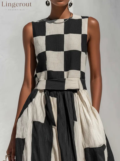 Checkerboard Patchwork Sleeveless Maxi Dress - Maxi Dress