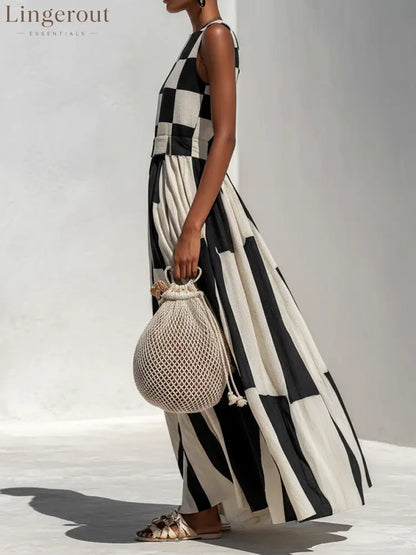 Checkerboard Patchwork Sleeveless Maxi Dress - Maxi Dress