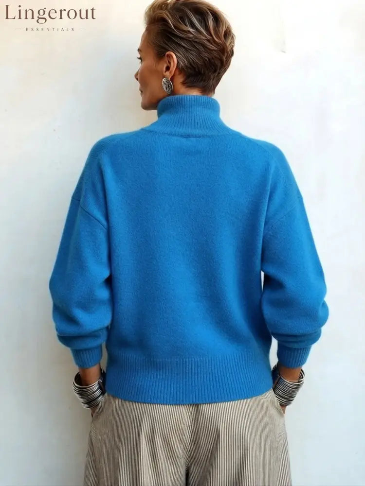 Chic Elegant Asymmetrical Button Turtleneck Sweater