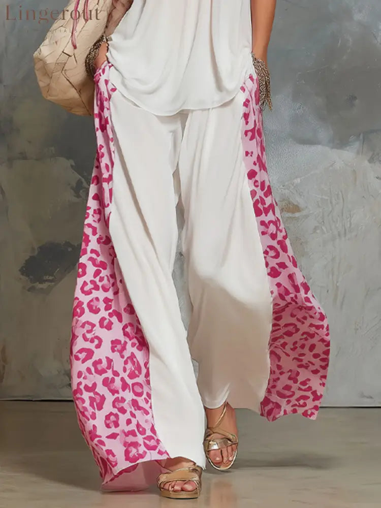 Chiffon V-neck Sleeveless Leopard Print Top And Pants Set