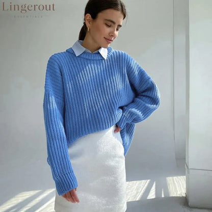 Chunky Waffle Knit Crewneck Sweater