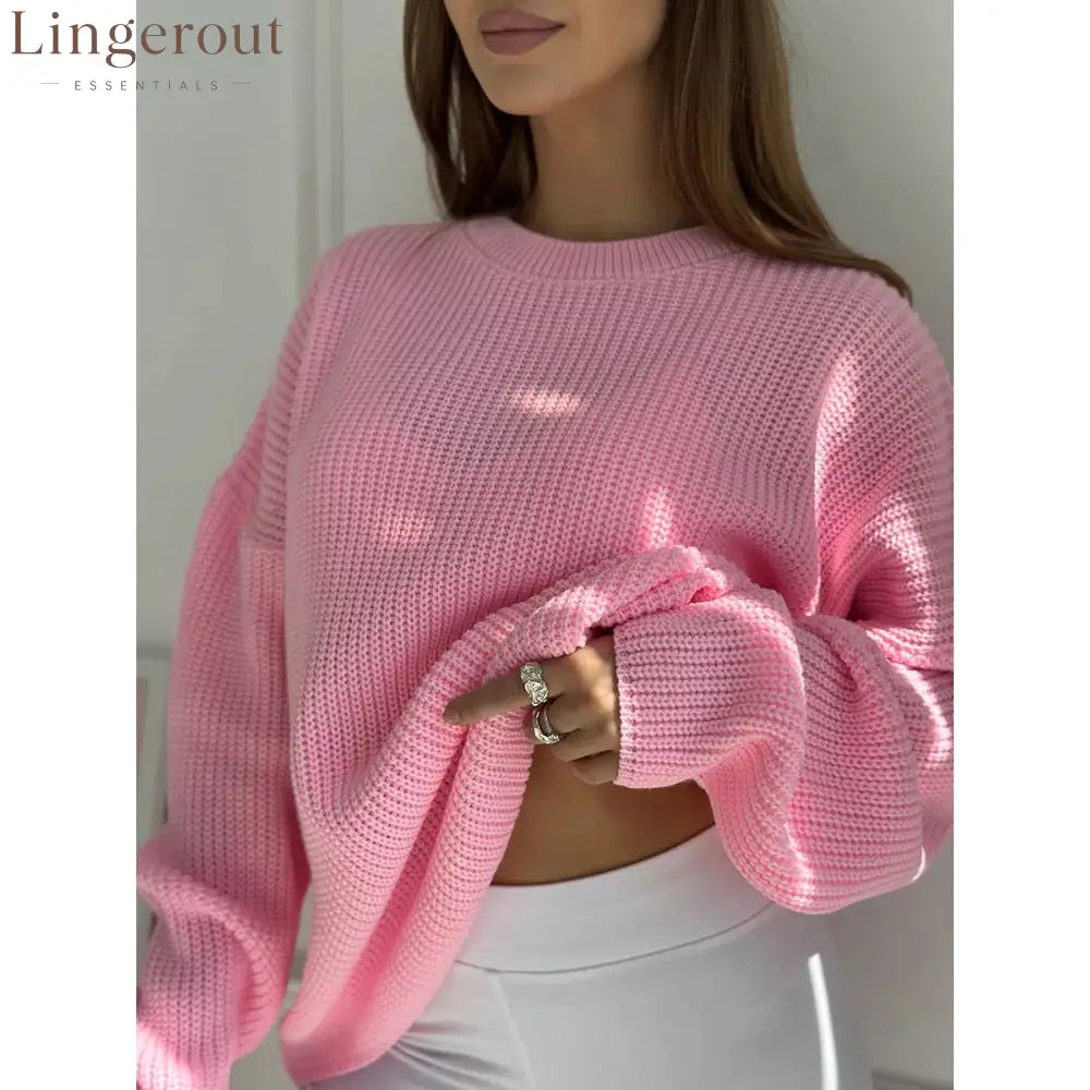 Chunky Waffle Knit Crewneck Sweater