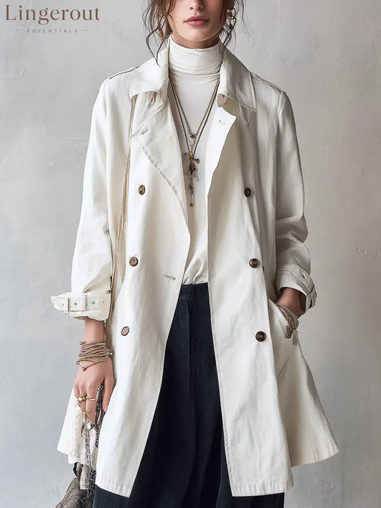 Classic Ivory Double-Breasted Trench Coat