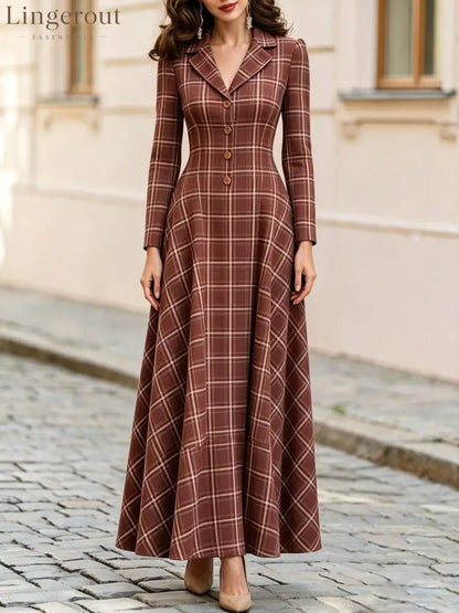Classic Plaid Long Sleeve Maxi Dress