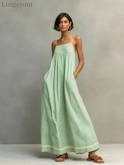 Coastal Resort Wear Loose Long Dress - Light green / S