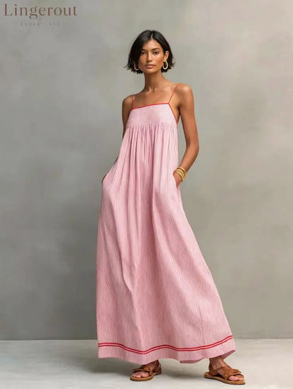 Coastal Resort Wear Loose Long Dress - Pink / S