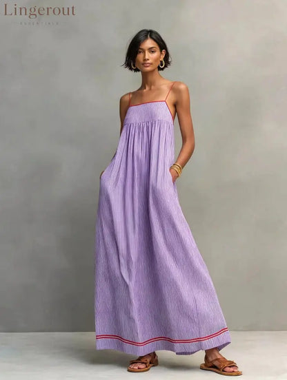 Coastal Resort Wear Loose Long Dress - Purple / S