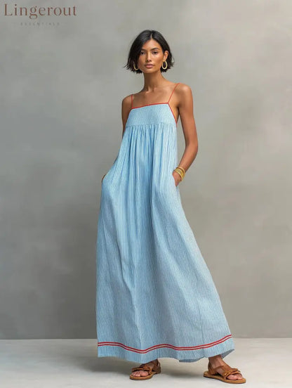 Coastal Resort Wear Loose Long Dress - Sky blue / S