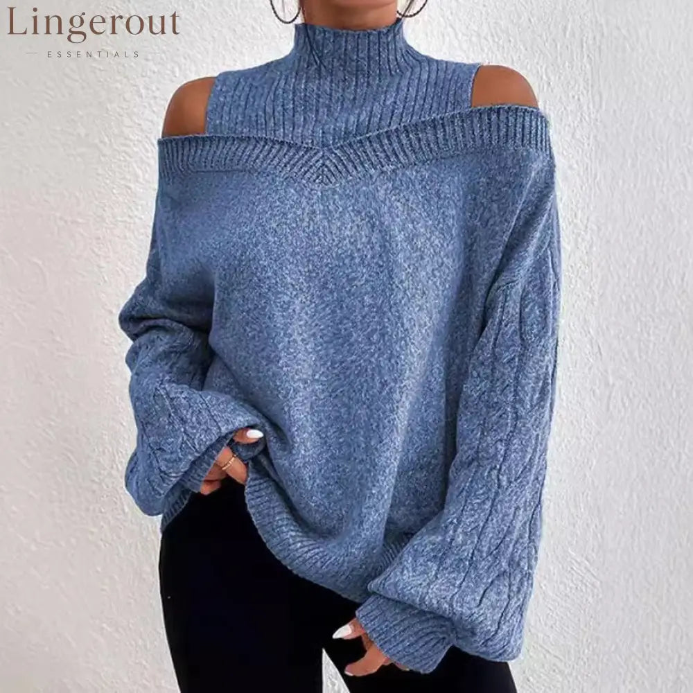 European And American Off-Shoulder High-End Sweater Women’S Pullover 2025 Autumn And Winter New Loose Half Turtleneck