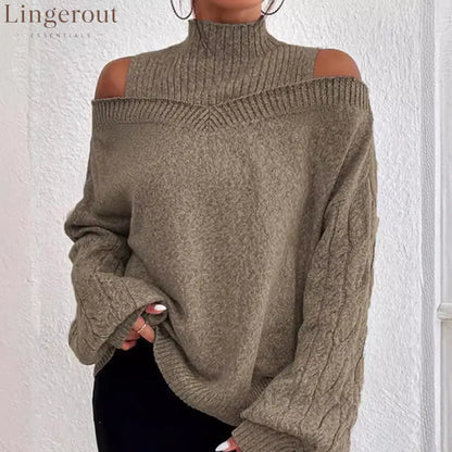 European And American Off-Shoulder High-End Sweater Women’S Pullover 2025 Autumn And Winter New Loose Half Turtleneck