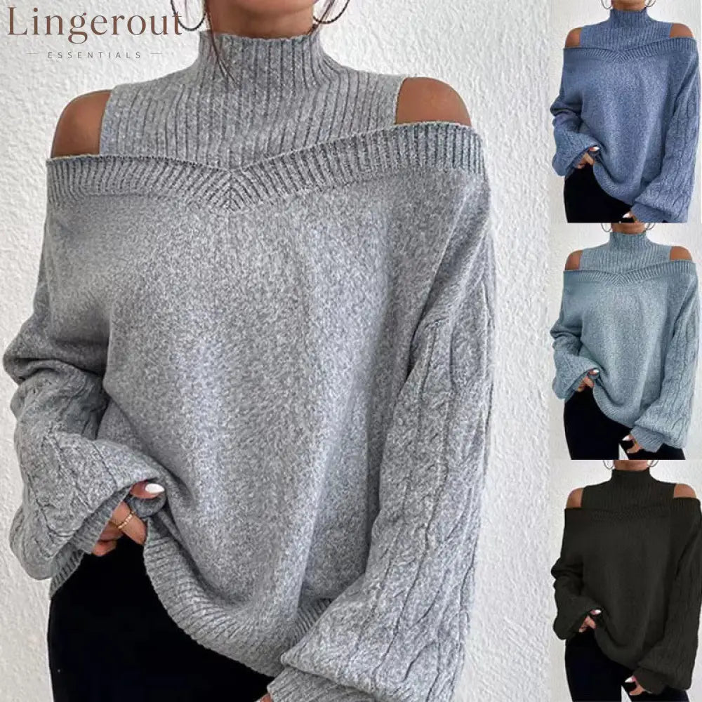 European And American Off-Shoulder High-End Sweater Women’S Pullover 2025 Autumn And Winter New Loose Half Turtleneck