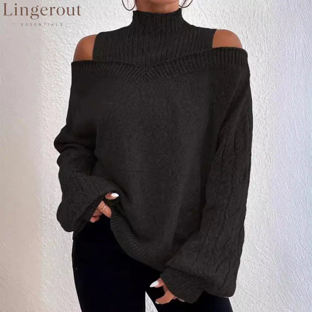 European And American Off-Shoulder High-End Sweater Women’S Pullover 2025 Autumn And Winter New Loose Half Turtleneck