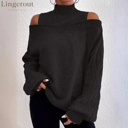 European And American Off-Shoulder High-End Sweater Women’S Pullover 2025 Autumn And Winter New Loose Half Turtleneck