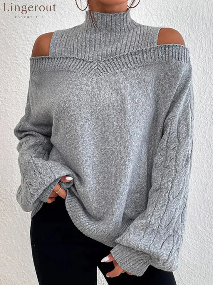European And American Off-Shoulder High-End Sweater Women’S Pullover 2025 Autumn And Winter New Loose Half Turtleneck