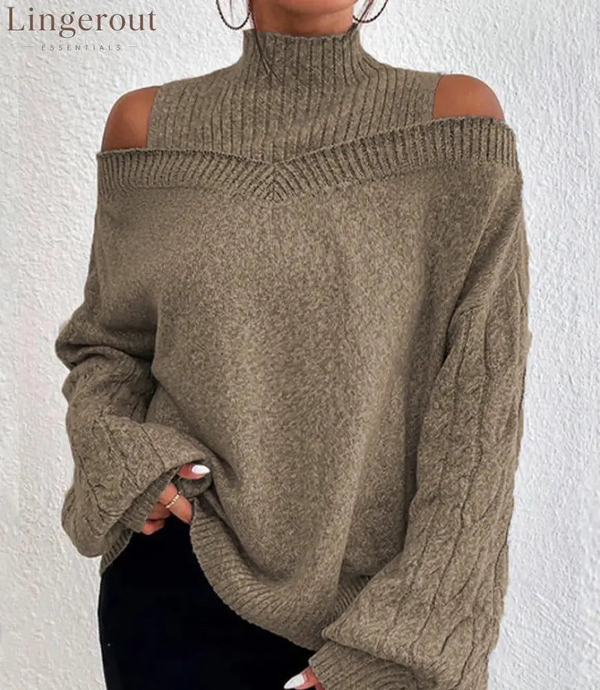 European And American Off-Shoulder High-End Sweater Women’S Pullover 2025 Autumn And Winter New Loose Half Turtleneck
