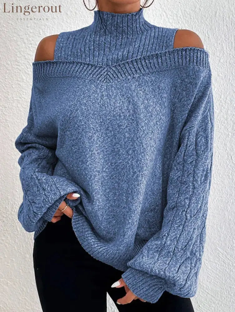 European And American Off-Shoulder High-End Sweater Women’S Pullover 2025 Autumn And Winter New Loose Half Turtleneck