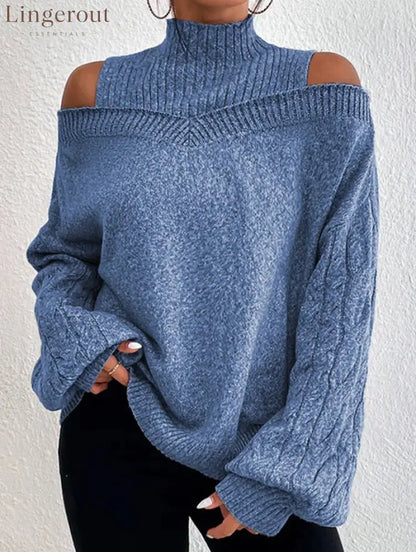 European And American Off-Shoulder High-End Sweater Women’S Pullover 2025 Autumn And Winter New Loose Half Turtleneck