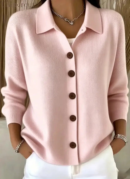Collar Wooden Button Knit Cardigan