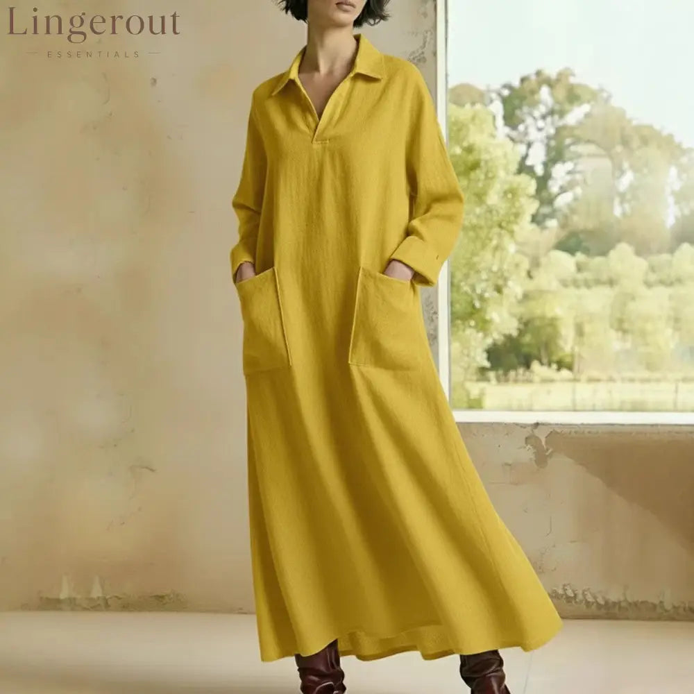 Collared Maxi Shirt Dress with Patch Pockets