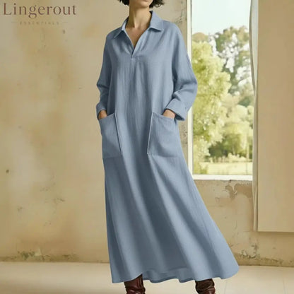 Collared Maxi Shirt Dress with Patch Pockets
