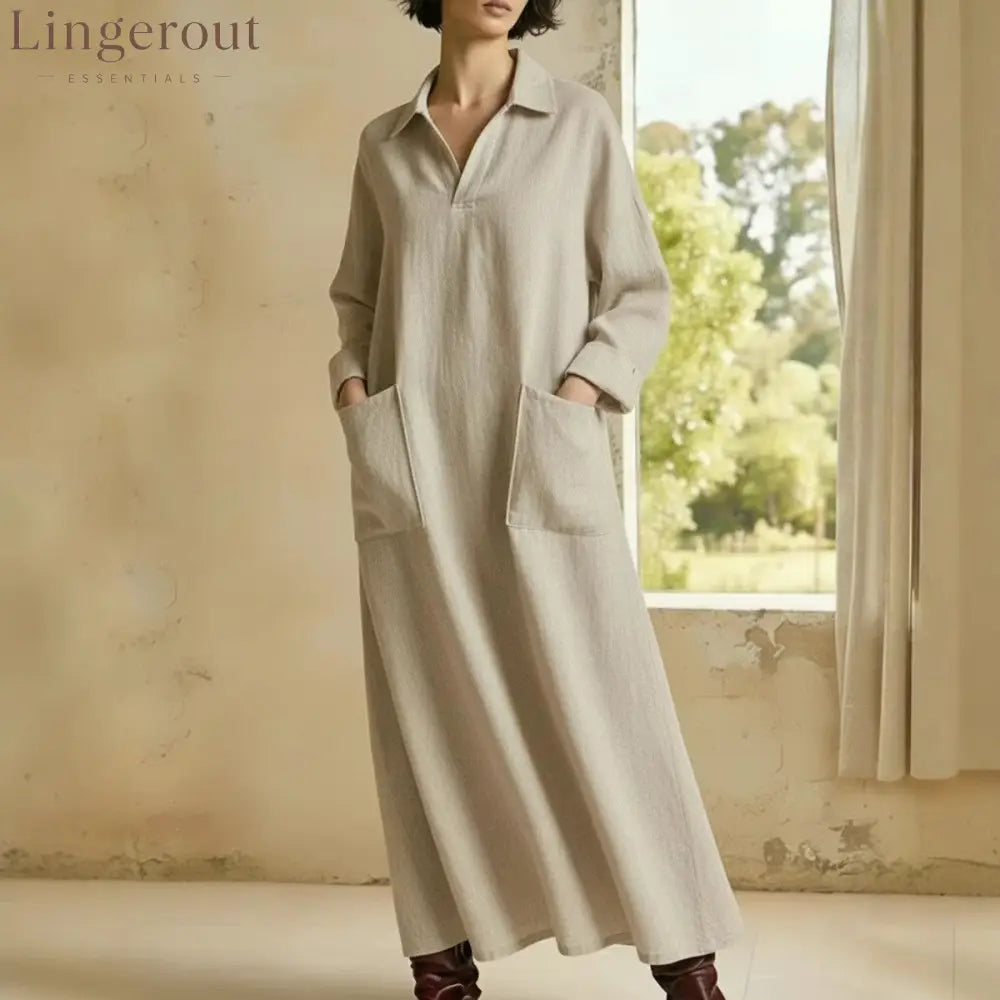 Collared Maxi Shirt Dress with Patch Pockets