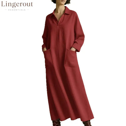 Collared Maxi Shirt Dress with Patch Pockets
