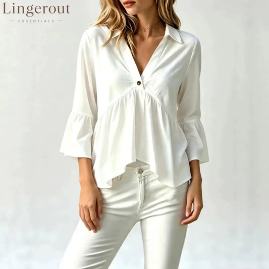 Collared V-Neck Peplum Blouse Top