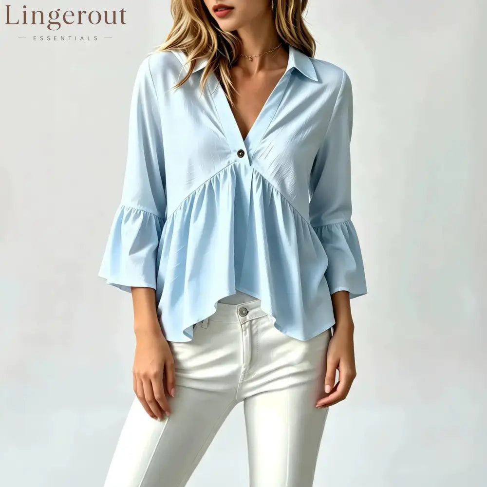Collared V-Neck Peplum Blouse Top