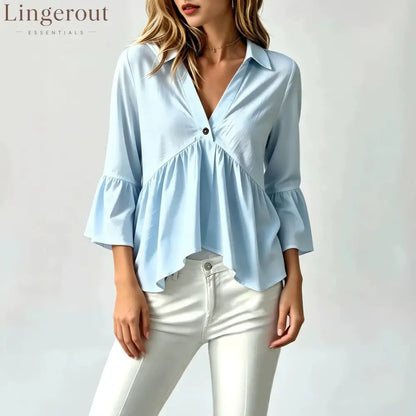 Collared V-Neck Peplum Blouse Top