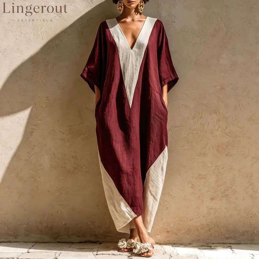 Color-Block Geometric Kaftan Maxi Dress