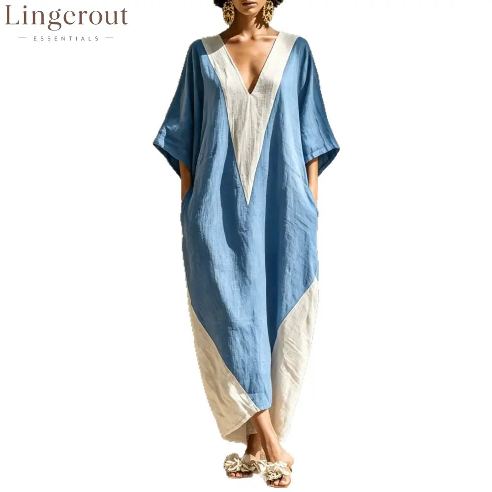 Color-Block Geometric Kaftan Maxi Dress