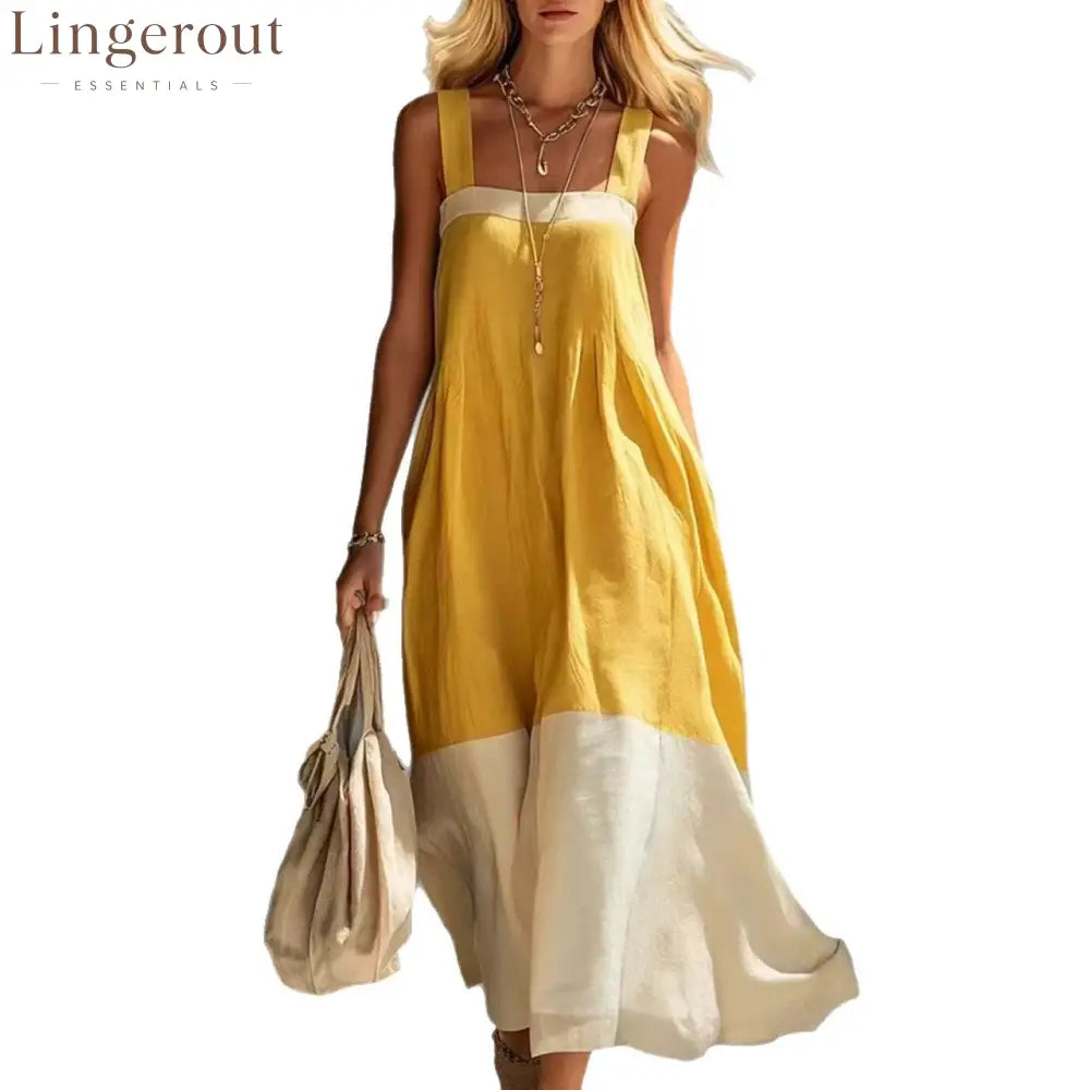 Color Block Hem Spaghetti Strap Maxi Dress